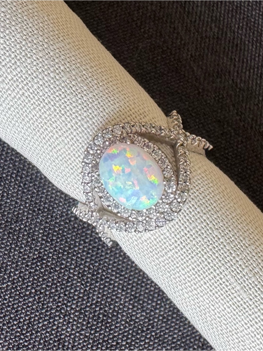 Simulated Opal & Diamonique Sterling Silver
Halo Ring - Size 7